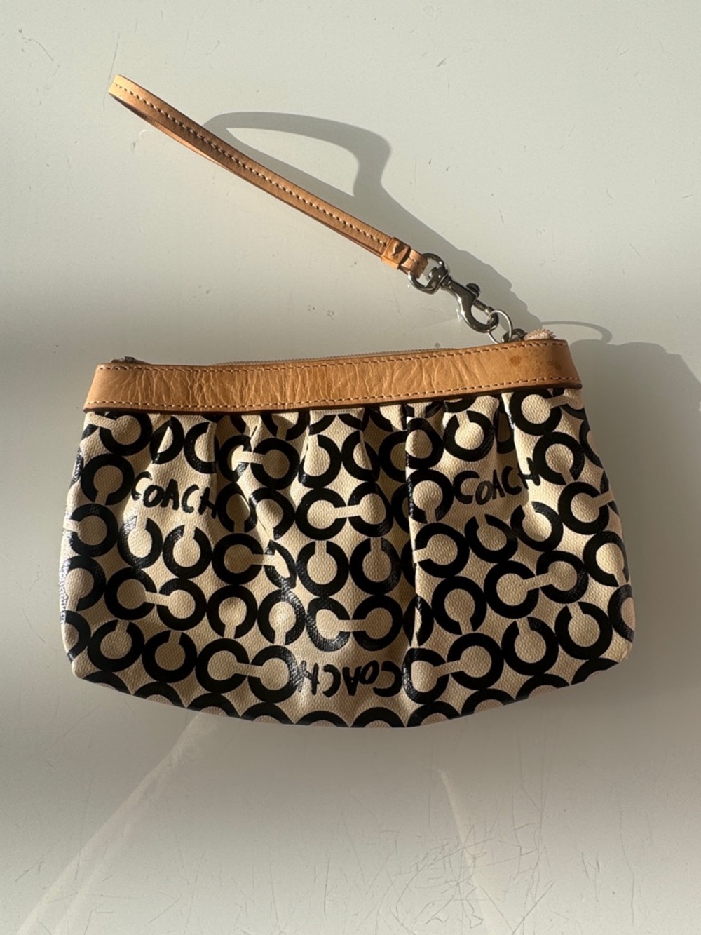 Coach Tan and Black Signature Wristlet